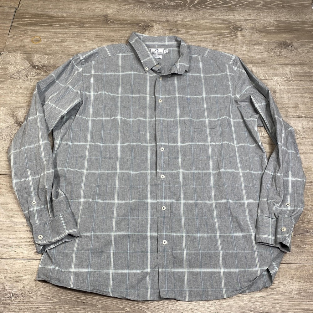 Southern Tide Shirt Mens 2XL Gray Plaid Coastal Passage Long Sleeve Button Front